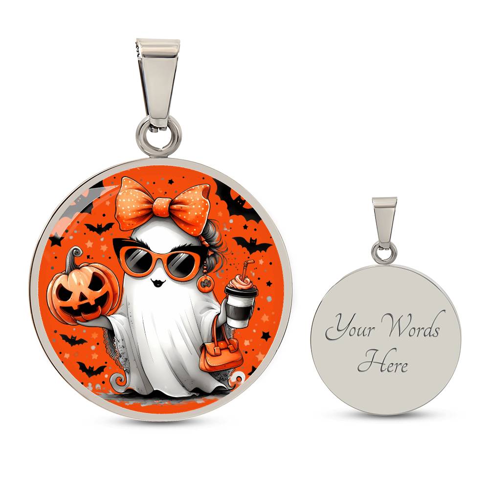 Spooky Chic Halloween Pendant – Customizable Ghost Necklace with Pumpkin and Bats, Halloween Necklace, Festive Halloween Jewelry, gift for.