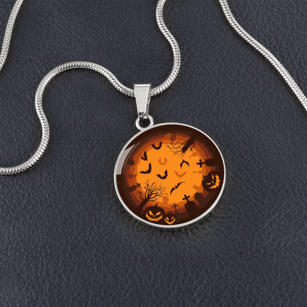 Haunted Halloween Pendant – Spooky Night Gold Necklace, Perfect for Halloween Enthusiasts, Halloween Necklace, Festive Halloween Jewelry