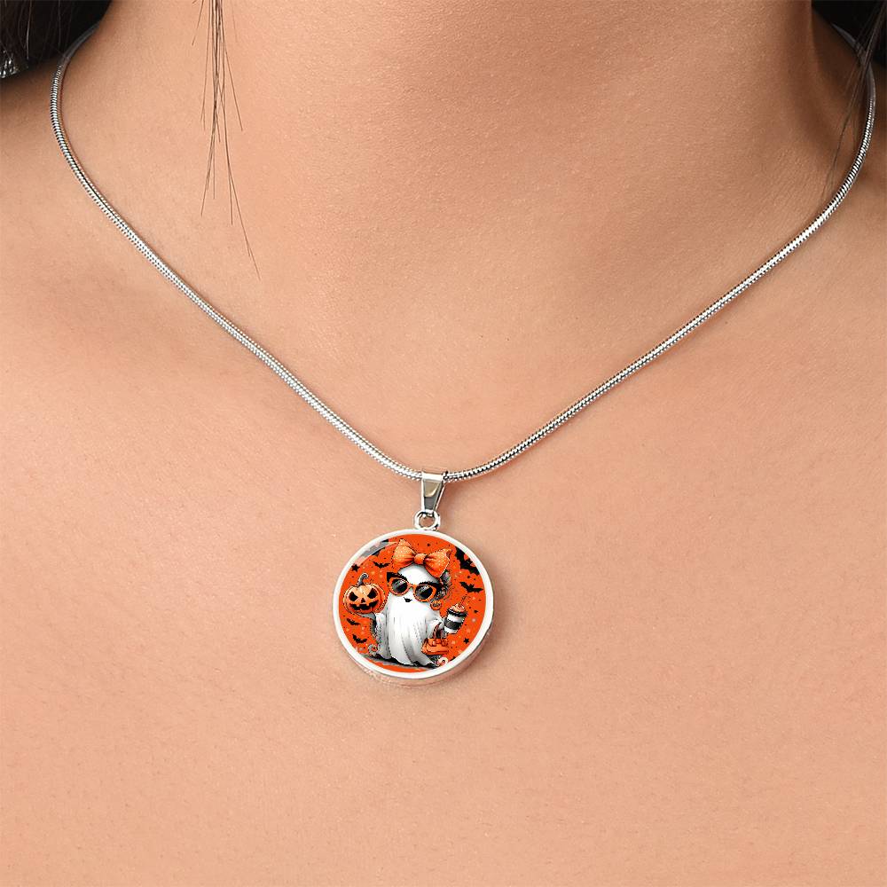 Spooky Chic Halloween Pendant – Customizable Ghost Necklace with Pumpkin and Bats, Halloween Necklace, Festive Halloween Jewelry, gift for.