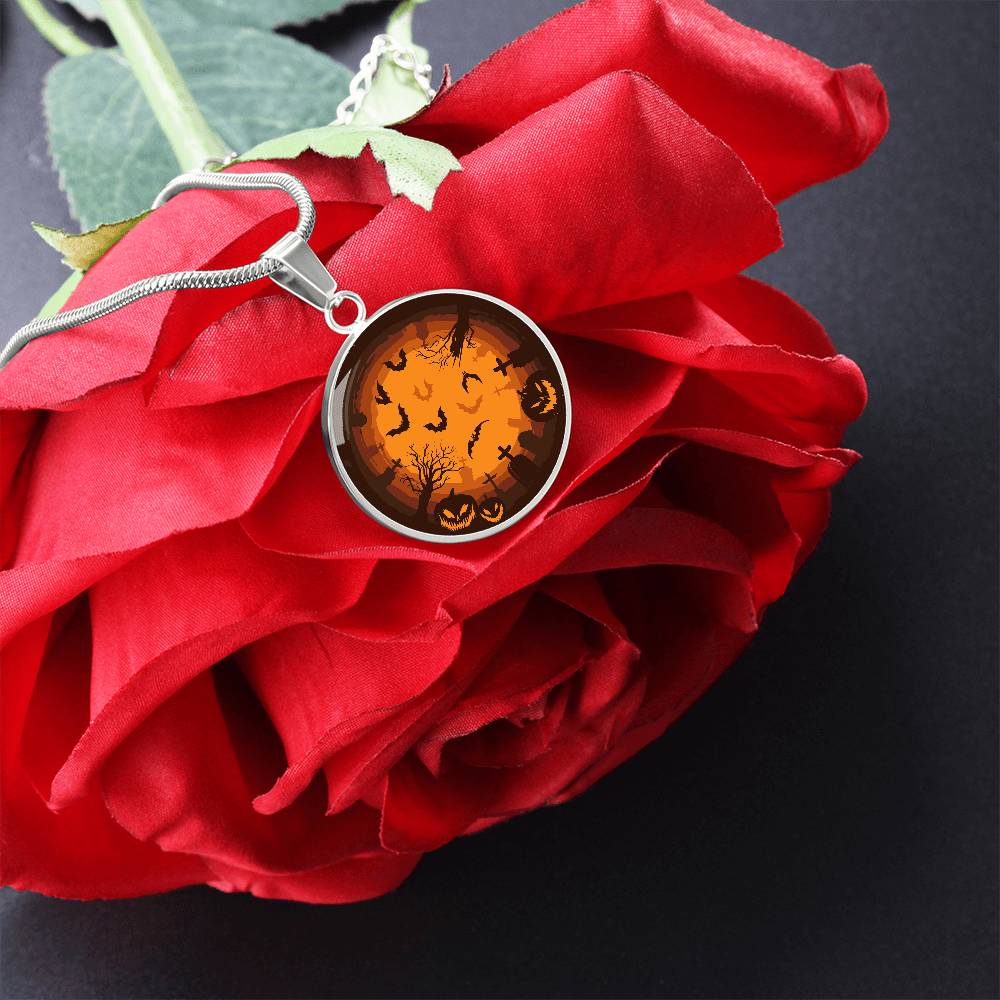 Haunted Halloween Pendant – Spooky Night Gold Necklace, Perfect for Halloween Enthusiasts, Halloween Necklace, Festive Halloween Jewelry