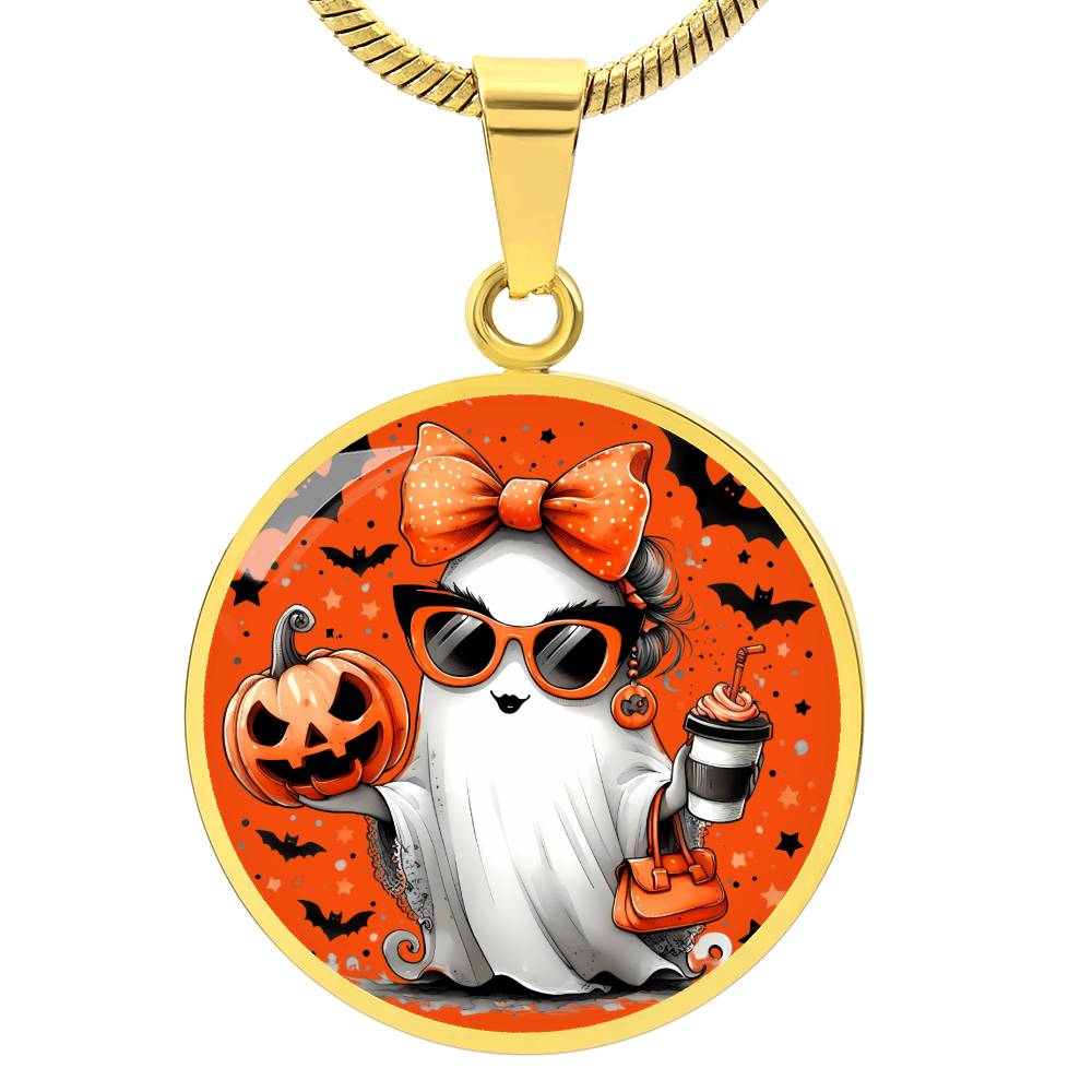 Spooky Chic Halloween Pendant – Customizable Ghost Necklace with Pumpkin and Bats, Halloween Necklace, Festive Halloween Jewelry, gift for.