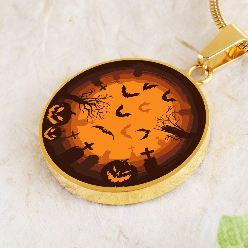 Haunted Halloween Pendant – Spooky Night Gold Necklace, Perfect for Halloween Enthusiasts, Halloween Necklace, Festive Halloween Jewelry