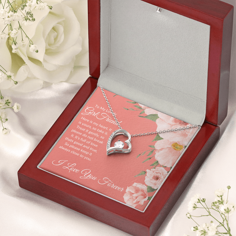 To My Lovely Girlfriend - Romantic Heart Necklace with Sentimental Message Card, Perfect Anniversary or Valentine's Day Gift