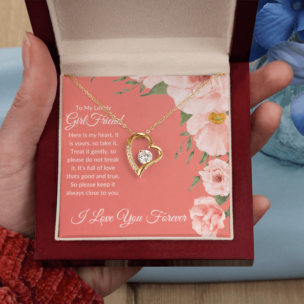 To My Lovely Girlfriend - Romantic Heart Necklace with Sentimental Message Card, Perfect Anniversary or Valentine's Day Gift