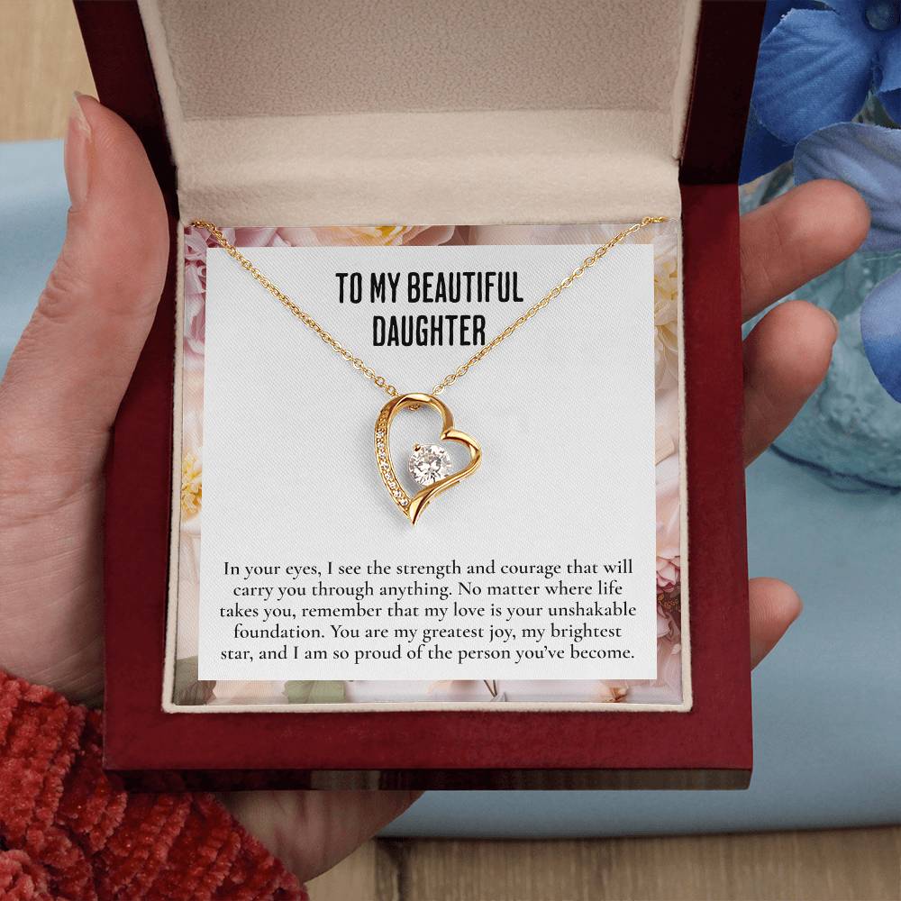 To My Beautiful Daughter Necklace – Elegant Heart Pendant, A Loving Gift for Daughters - Heartfelt Necklace for daughters from mom or dad.