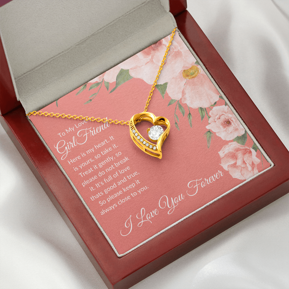 To My Lovely Girlfriend - Romantic Heart Necklace with Sentimental Message Card, Perfect Anniversary or Valentine's Day Gift