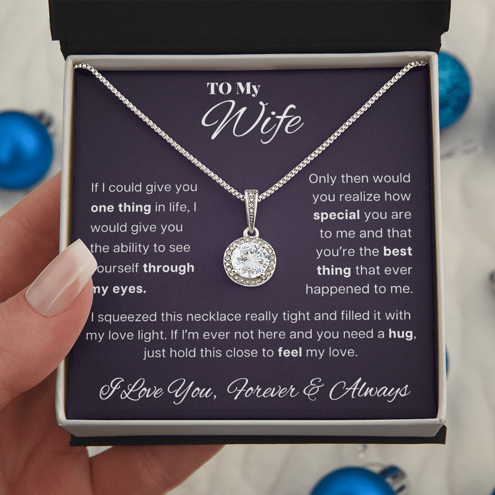 To My Wife - Elegant Halo Pendant Necklace with Romantic Message, Anniversary Gift for Her