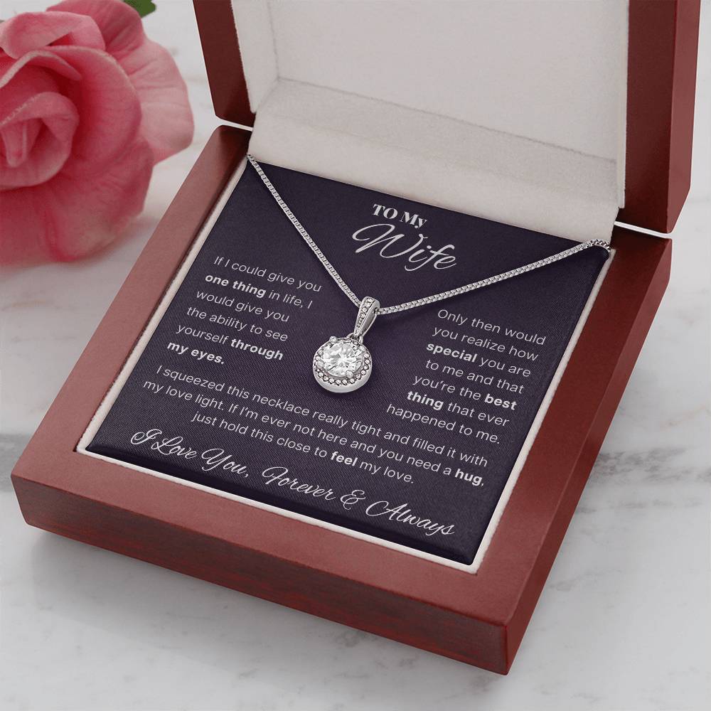 To My Wife - Elegant Halo Pendant Necklace with Romantic Message, Anniversary Gift for Her