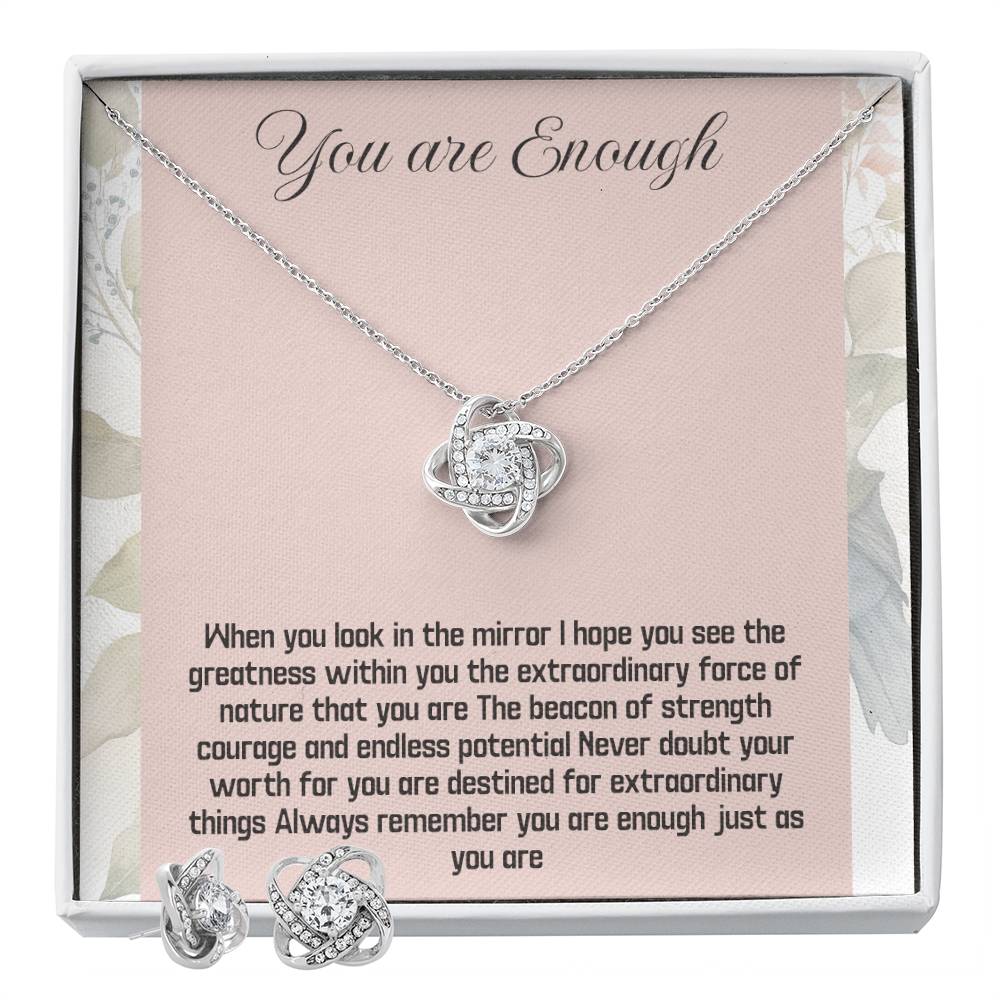 You Are Enough - Jewelry Set- Empowerment Necklace, Inspirational Silver Pendant, Positive Affirmation Jewelry, Motivational Gift for Her, love token