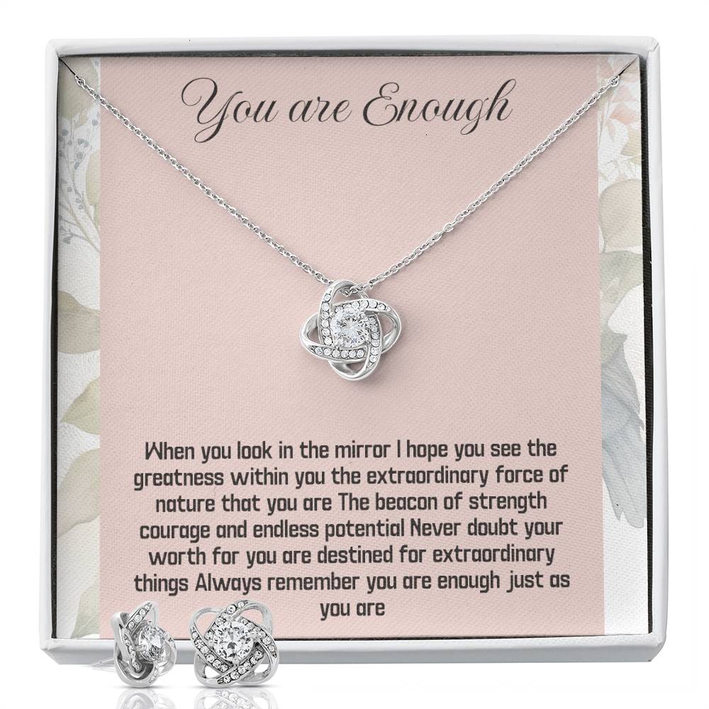 You Are Enough - Jewelry Set- Empowerment Necklace, Inspirational Silver Pendant, Positive Affirmation Jewelry, Motivational Gift for Her, love token