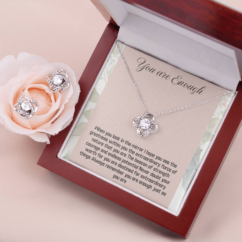 You Are Enough - Jewelry Set- Empowerment Necklace, Inspirational Silver Pendant, Positive Affirmation Jewelry, Motivational Gift for Her, love token