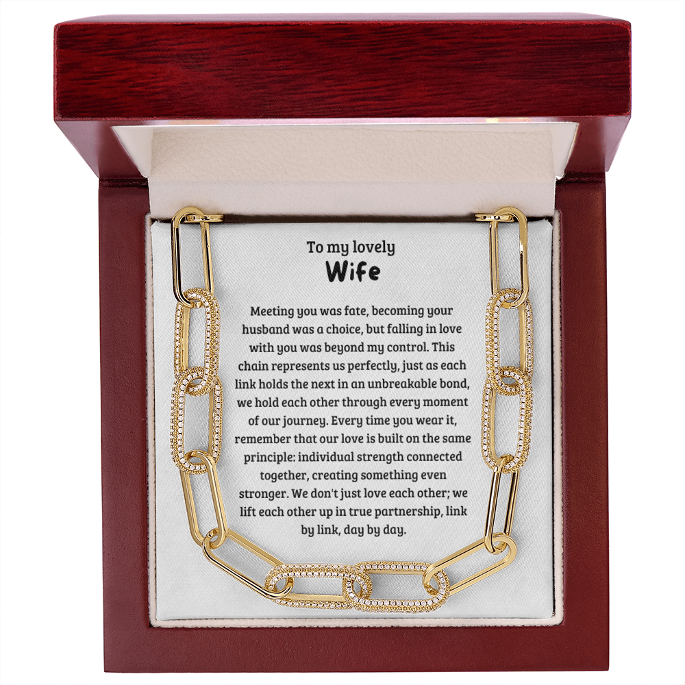 To My Lovely Wife" Necklace Gift Set - Chain Link Jewelry from Husband - Anniversary Present - Wedding Gift - Gold Link Necklace