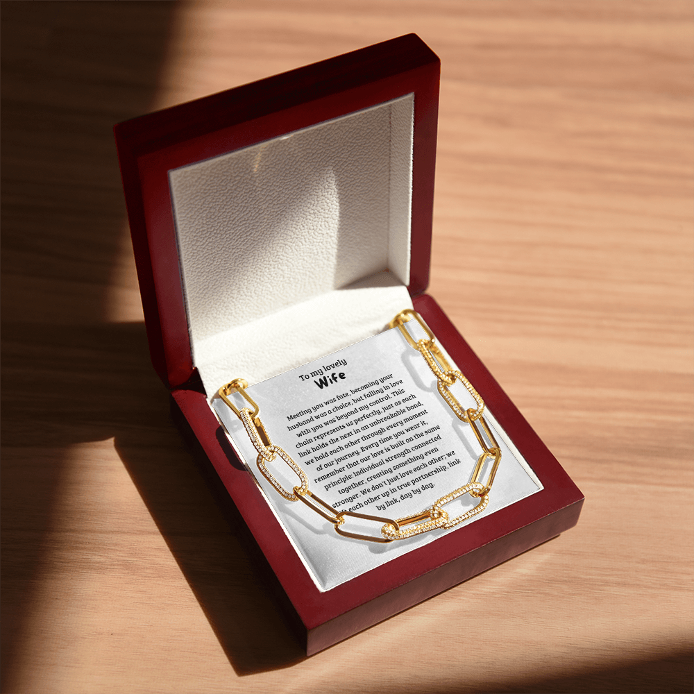 To My Lovely Wife" Necklace Gift Set - Chain Link Jewelry from Husband - Anniversary Present - Wedding Gift - Gold Link Necklace