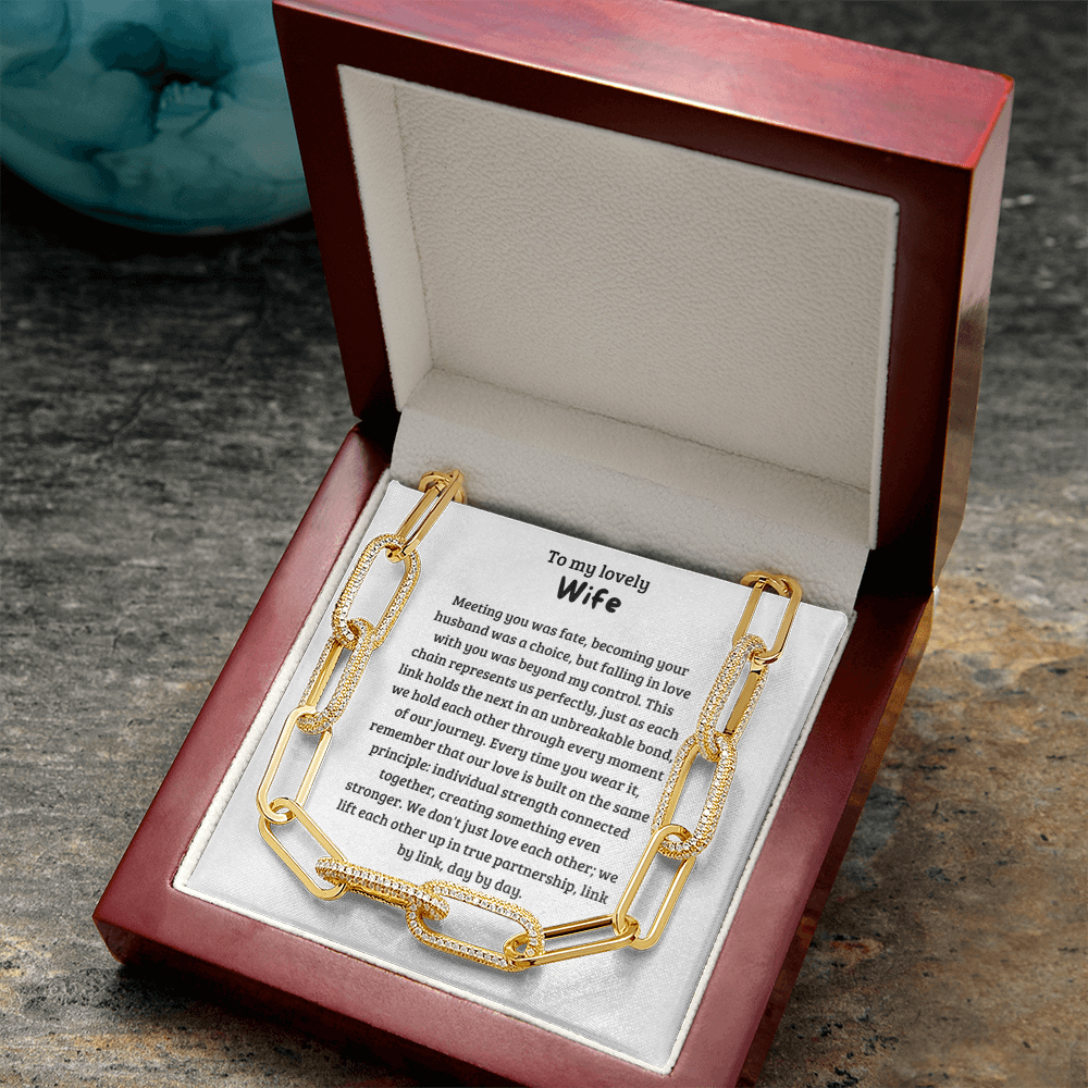 To My Lovely Wife" Necklace Gift Set - Chain Link Jewelry from Husband - Anniversary Present - Wedding Gift - Gold Link Necklace