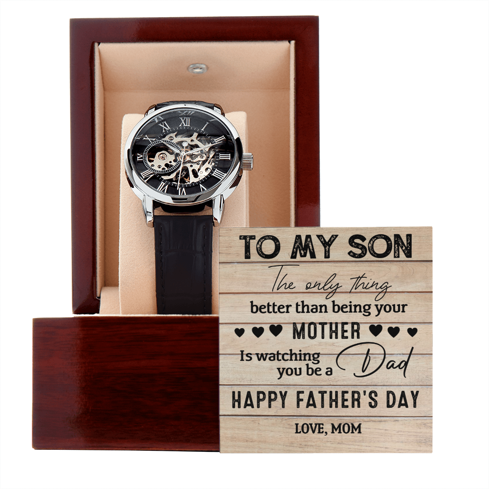 Father's Day Gift for Son from Mom - Openwork Watch with Sentimental Message Card