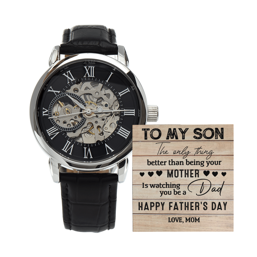 Father's Day Gift for Son from Mom - Openwork Watch with Sentimental Message Card