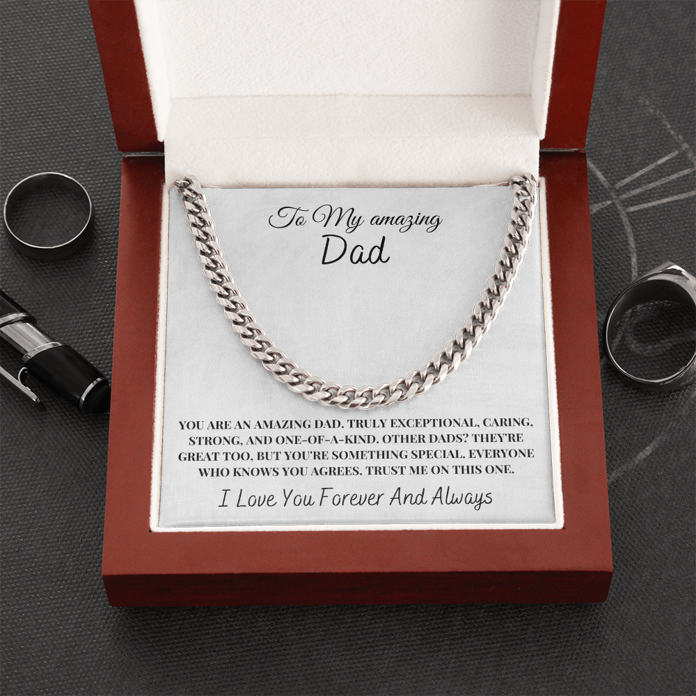 To My Amazing Dad Necklace - Cuban Link Chain Gold - Father's Day Jewelry Gift - Dad Birthday Present - Mens Chain Necklace Gift