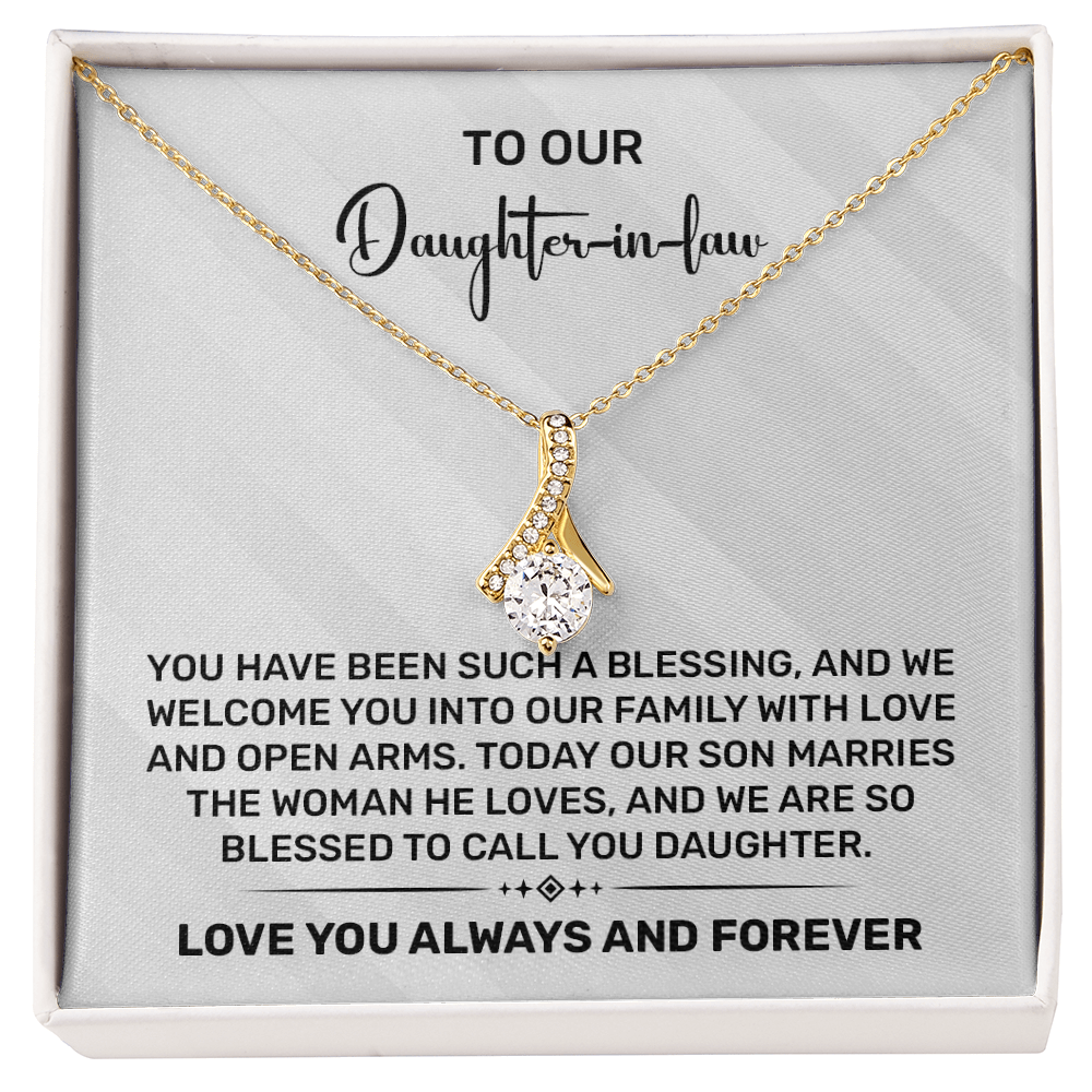 Daughter-in-Law Gift - "To Our Daughter-in-Law" Necklace - Wedding Gift from Parents - Family Welcome Jewelry - Gold Pendant