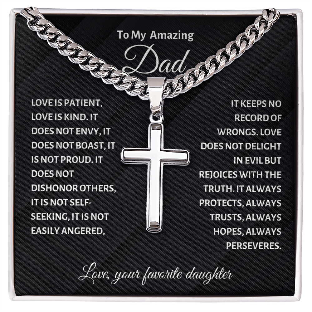 To My Amazing Dad Cross Necklace - Cuban Link Chain Gift from Favorite Daughter