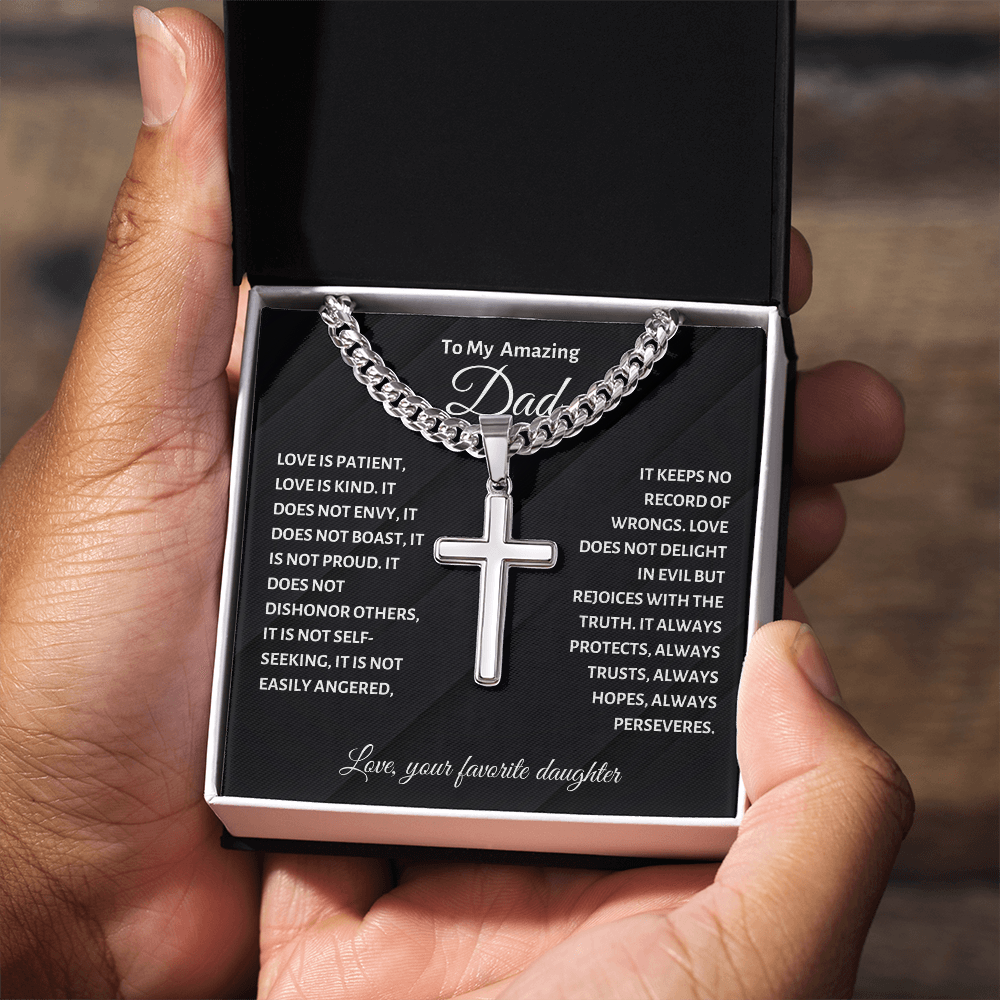 To My Amazing Dad Cross Necklace - Cuban Link Chain Gift from Favorite Daughter