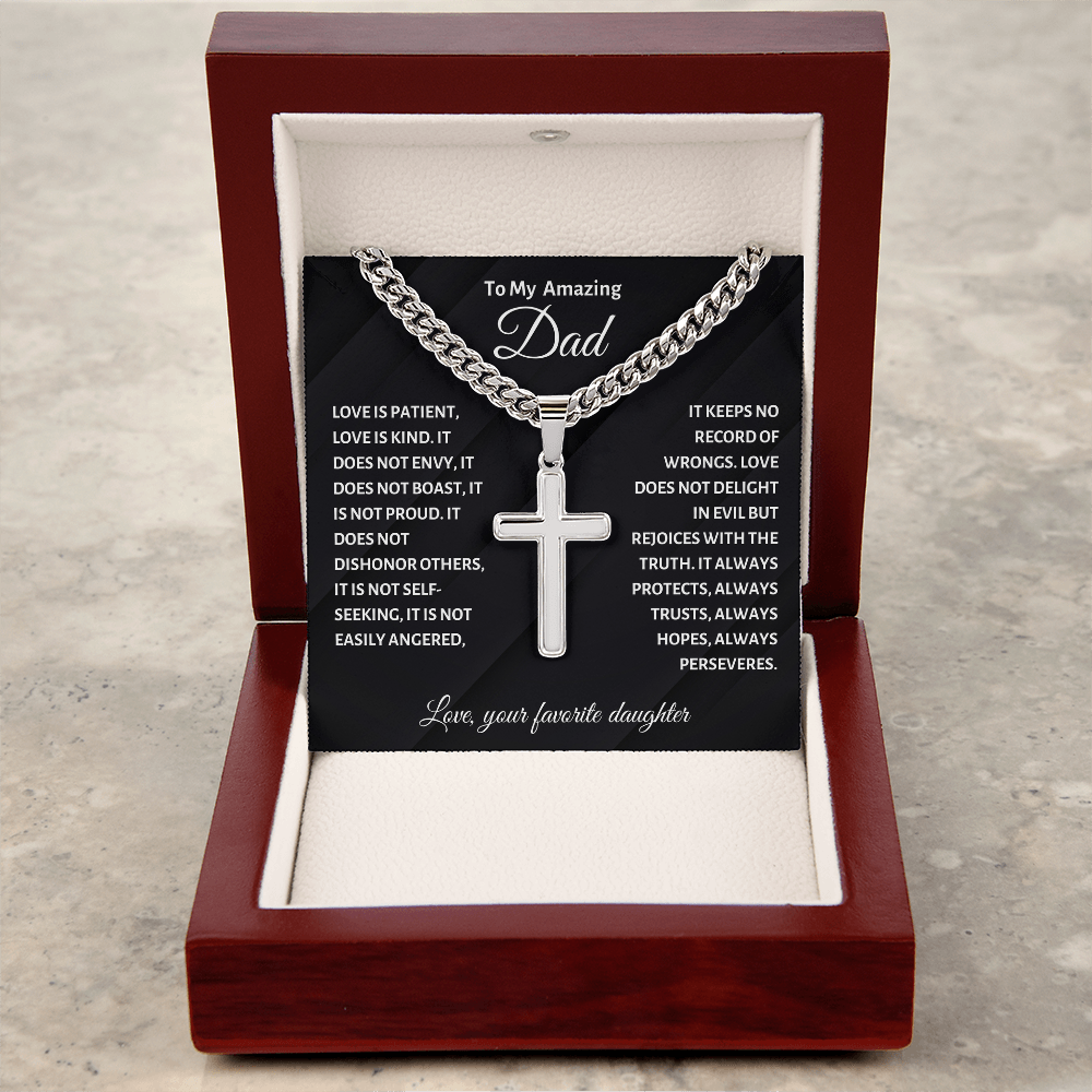 To My Amazing Dad Cross Necklace - Cuban Link Chain Gift from Favorite Daughter