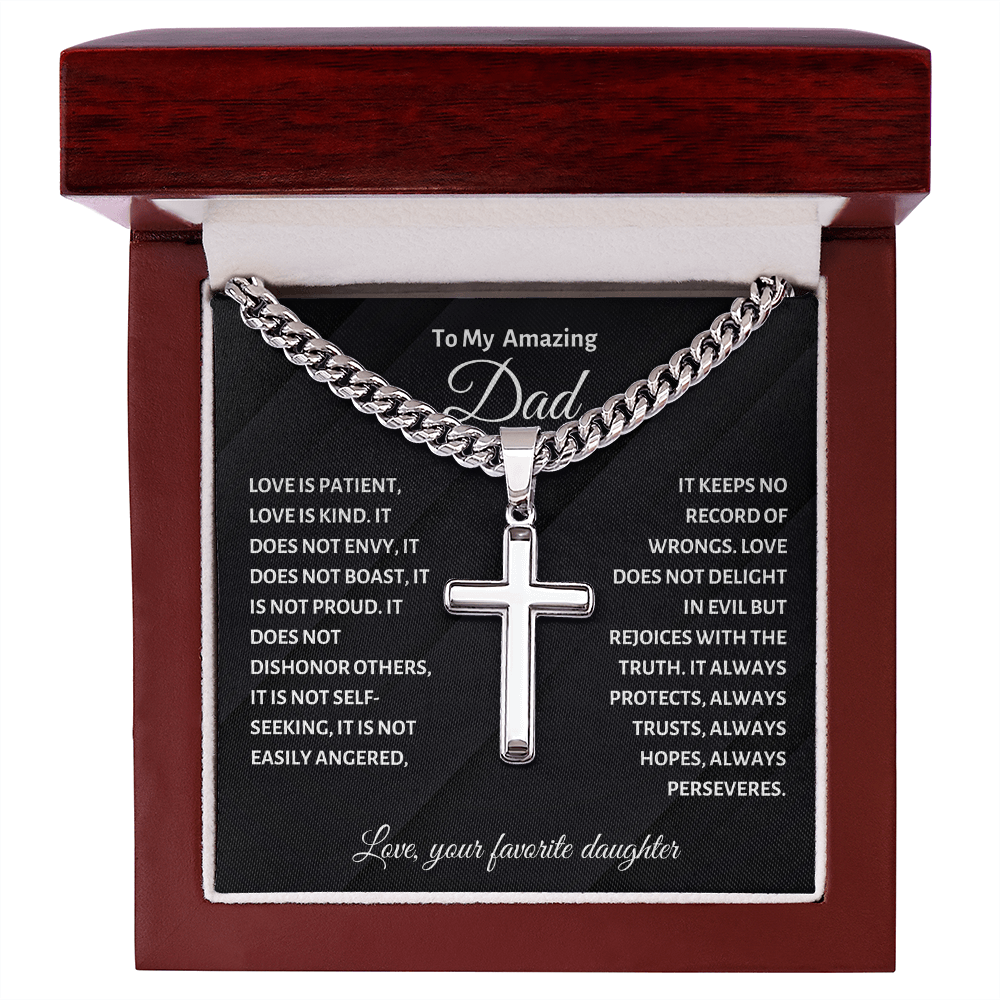 To My Amazing Dad Cross Necklace - Cuban Link Chain Gift from Favorite Daughter