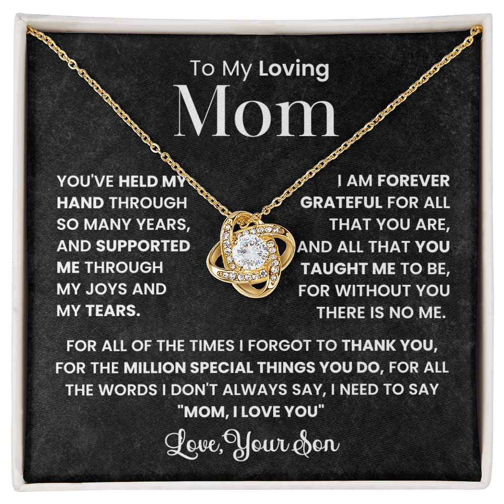 To My Loving Mom Necklace - Love Knot Pendant Gift from Son with Message Card