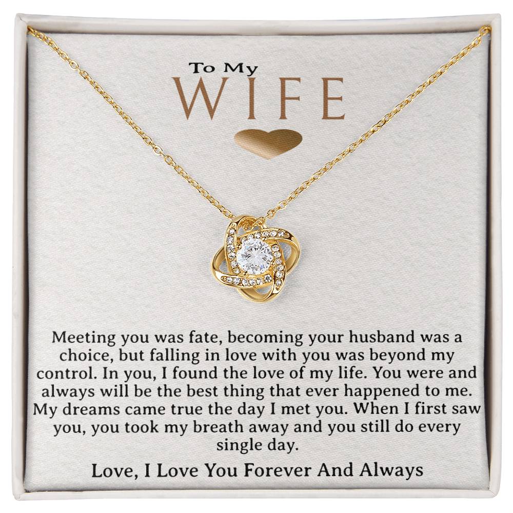 To My Wife Necklace, Gold Knot Pendant, Wife Jewelry Gift,