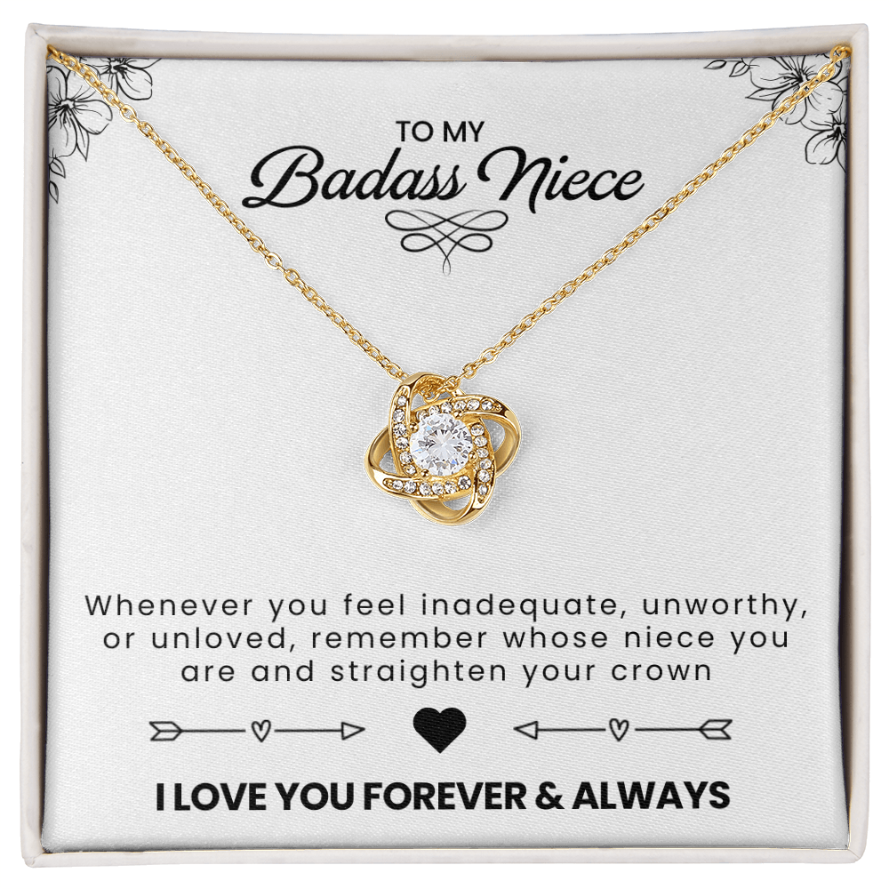 To My Badass Niece - Dazzling Forever Love Necklace with Inspirational Message Card, Birthday, Graduation, or Just Because Gift