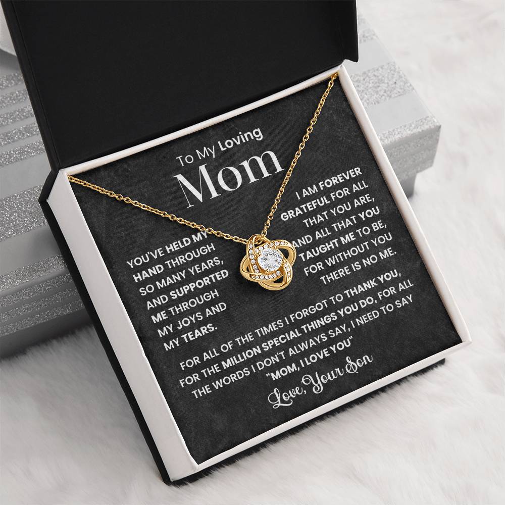 To My Loving Mom Necklace - Love Knot Pendant Gift from Son with Message Card