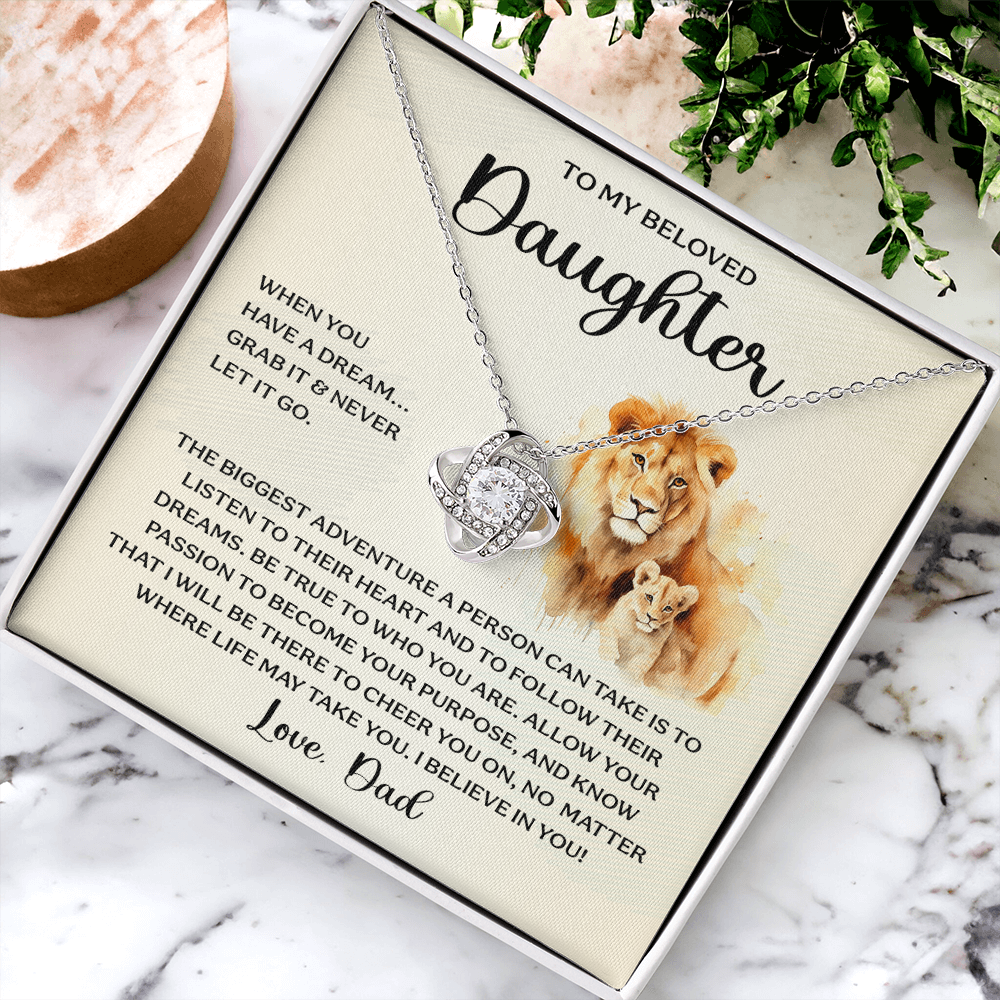 To My Beloved Daughter Necklace - Dad to Daughter Gift - Dream Inspirational Jewelry - Lion Heart Pendant - Father Daughter Keepsake