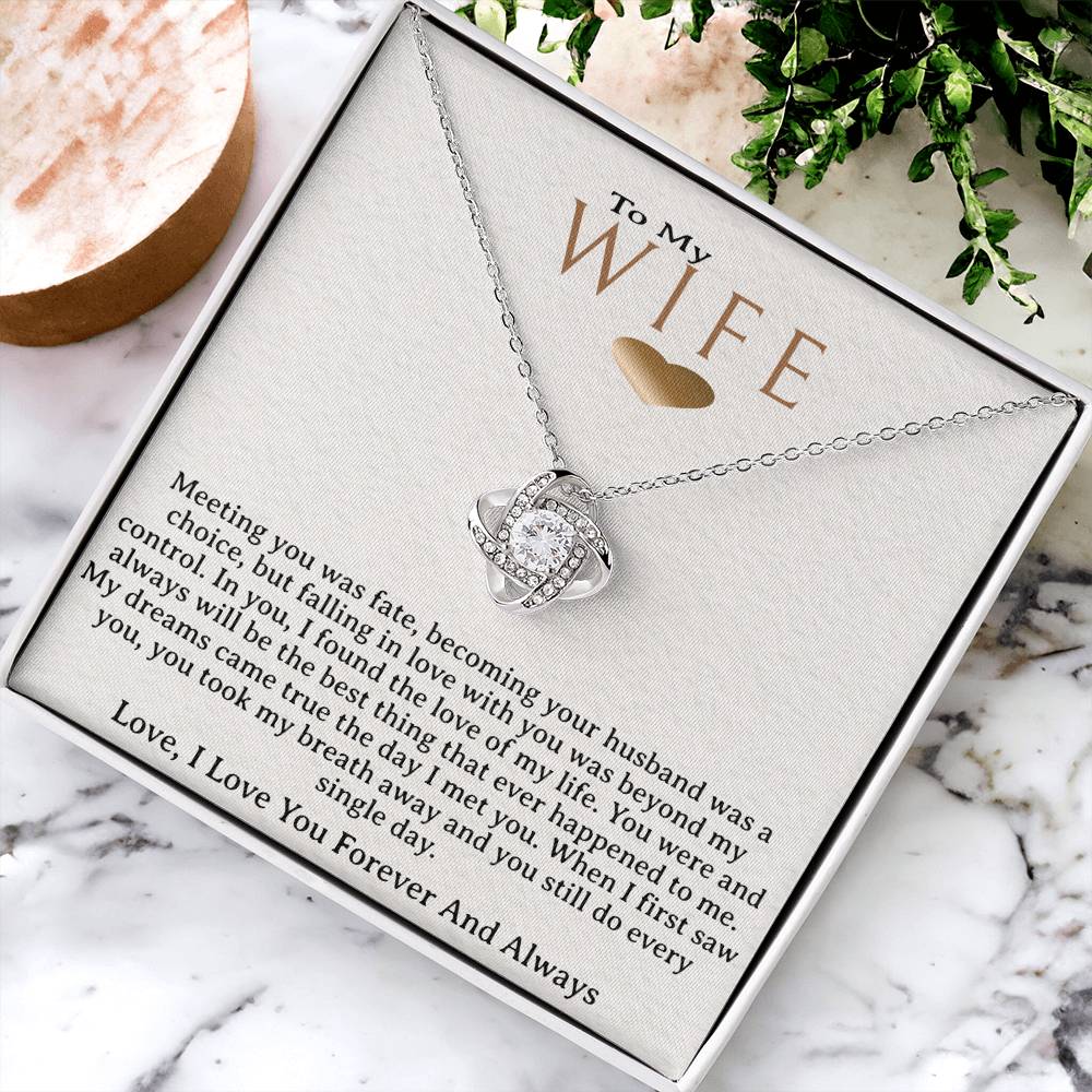 To My Wife Necklace, Gold Knot Pendant, Wife Jewelry Gift,