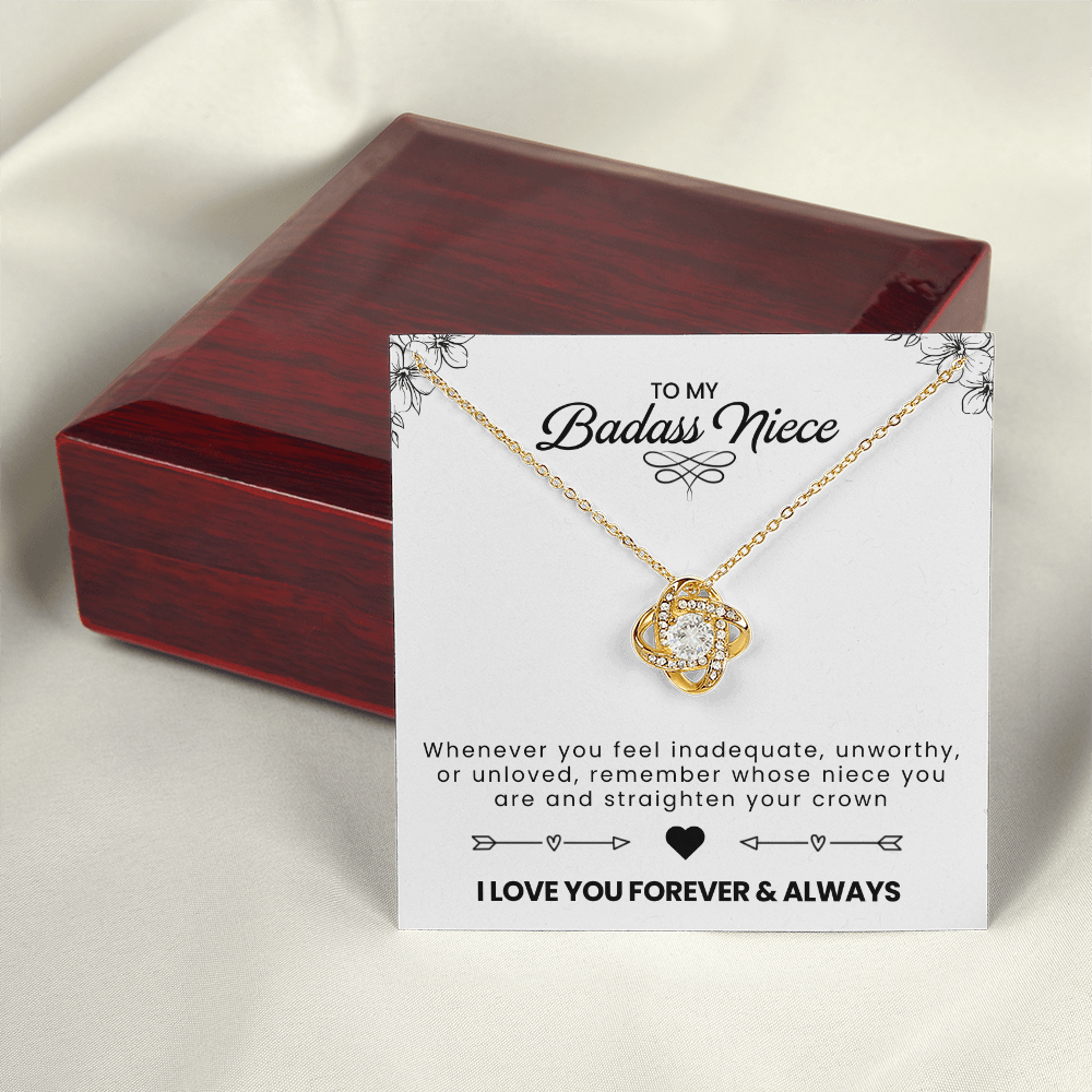 To My Badass Niece - Dazzling Forever Love Necklace with Inspirational Message Card, Birthday, Graduation, or Just Because Gift
