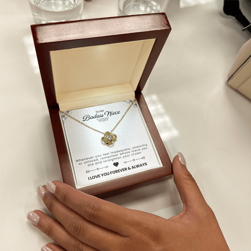 To My Badass Niece - Dazzling Forever Love Necklace with Inspirational Message Card, Birthday, Graduation, or Just Because Gift