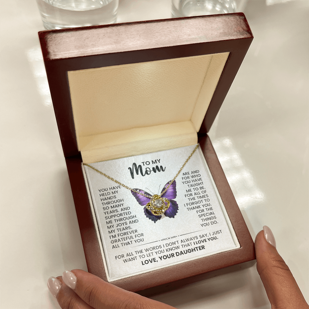 knot necklace for Mom with message card: Silver Pendant with Cubic Zirconia