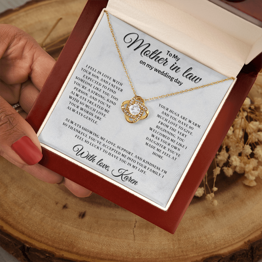 Personalized Mother In Law Necklace, Birthday Gift for Mom In Law, Custom Mother In Law Wedding Gift - Love Knot