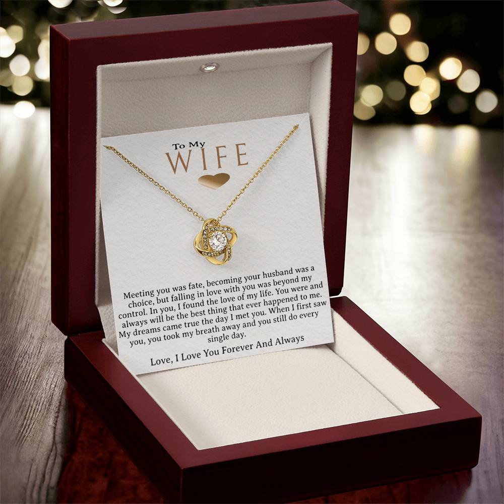 To My Wife Necklace, Gold Knot Pendant, Wife Jewelry Gift,