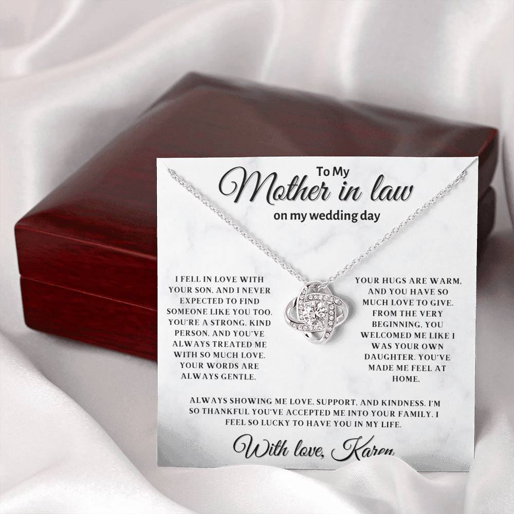Personalized Mother In Law Necklace, Birthday Gift for Mom In Law, Custom Mother In Law Wedding Gift - Love Knot