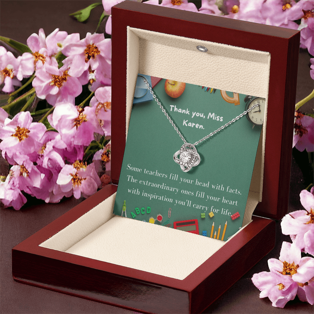 Teacher Gift Necklace | Love Knot Pendant | Teacher Appreciation Jewelry | School Gift | Educational Professional Present