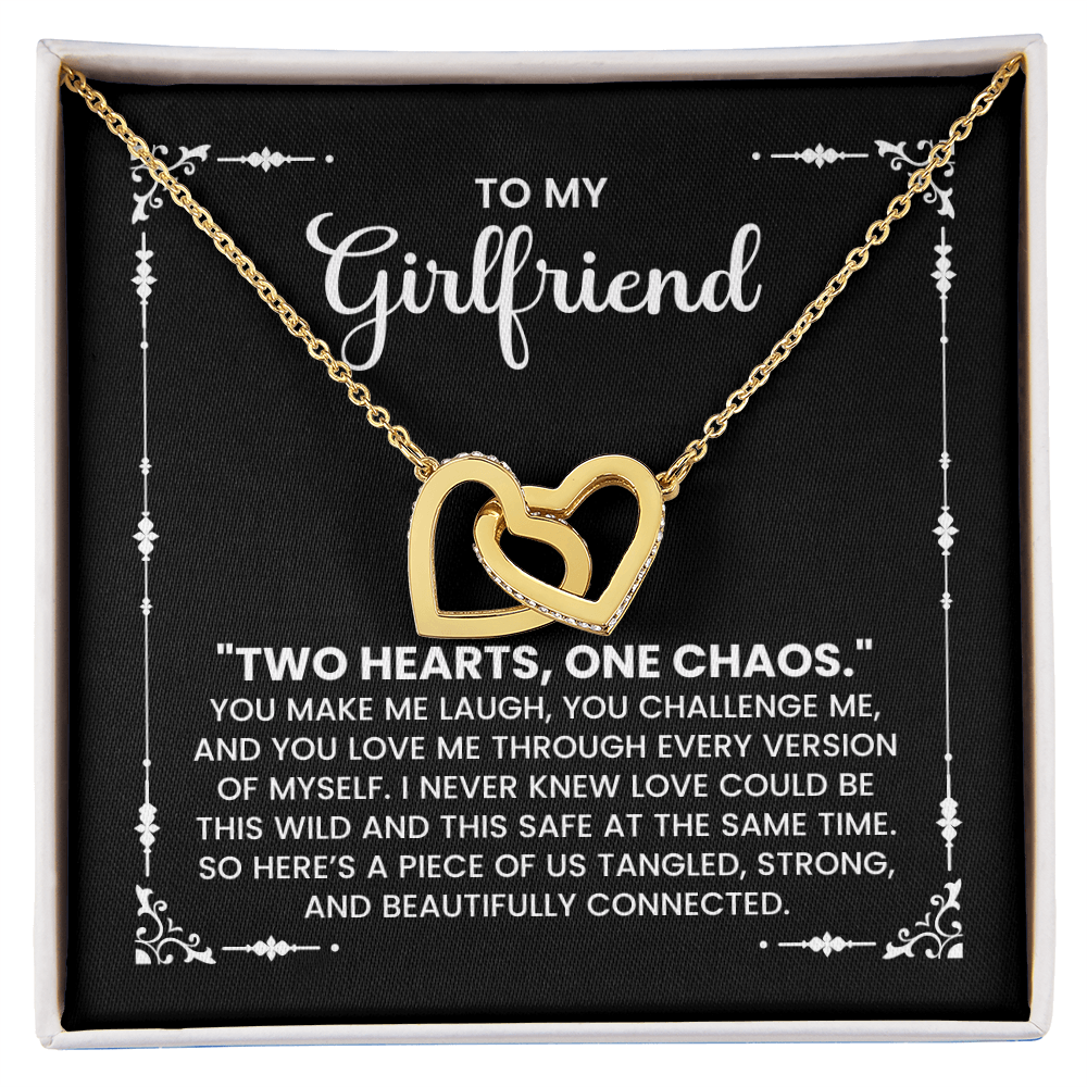 Girlfriend Gift Necklace - "Two Hearts One Chaos" | Romantic Love Jewelry She'll Never Take Off