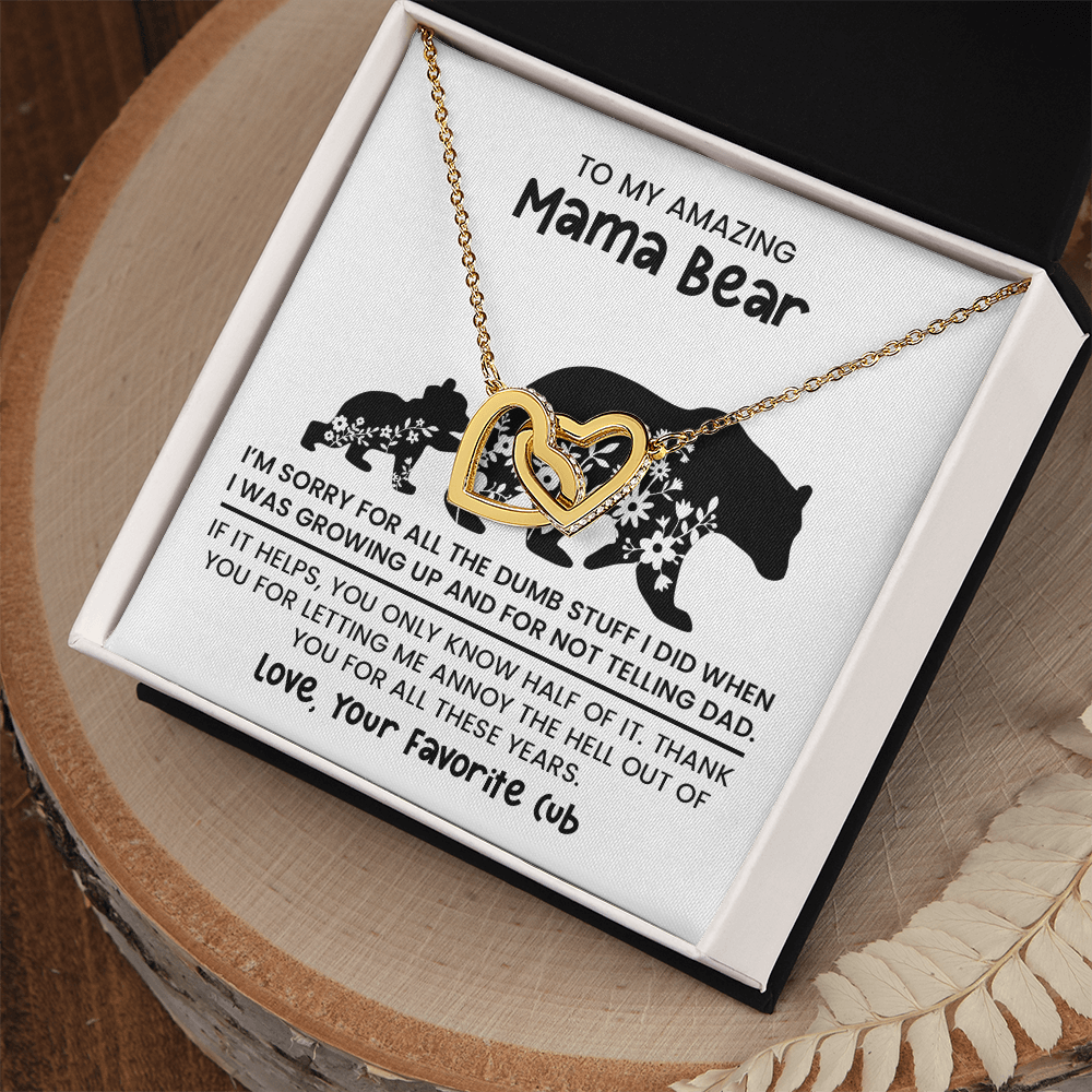Personalized "Mama Bear" Necklace, Sentimental Mom Gift, Birthday Jewelry - Interlocking heart