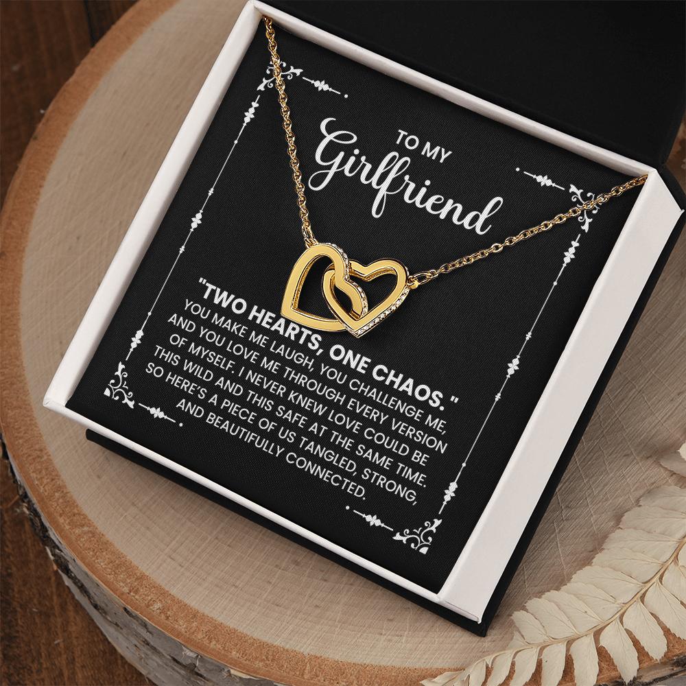 Girlfriend Gift Necklace - "Two Hearts One Chaos" | Romantic Love Jewelry She'll Never Take Off