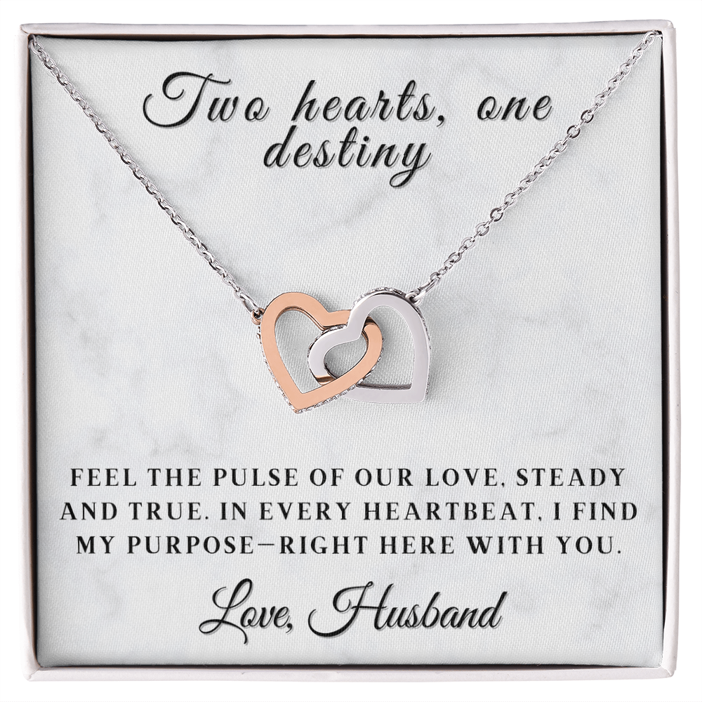 Two Hearts, One Destiny - Romantic Interlocking Heart Necklace for Wife with Sentimental Message Card, Anniversary or Valentine's Day Gift
