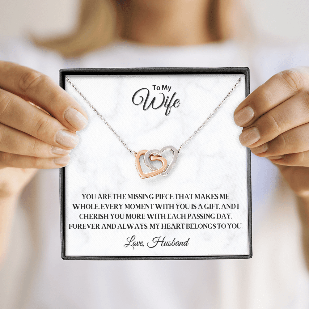 To My Wife - Interlocked Hearts Necklace with Romantic Message, Perfect Anniversary or Valentine's Day Gift