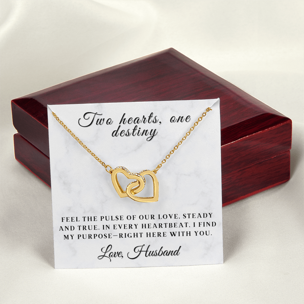 Two Hearts, One Destiny - Romantic Interlocking Heart Necklace for Wife with Sentimental Message Card, Anniversary or Valentine's Day Gift