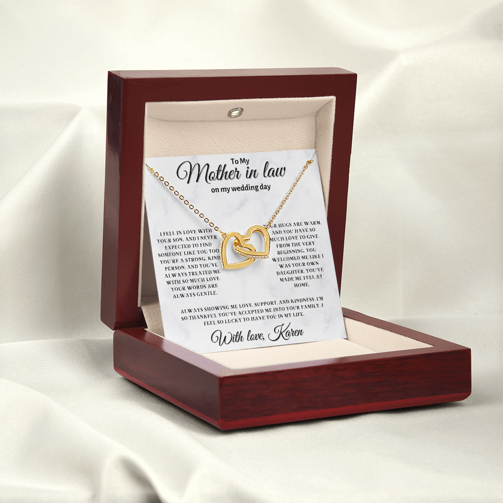 Personalized Mother In Law Necklace, Birthday Gift for Mom In Law, Custom Mother In Law Wedding Gift - Interlocking Heart