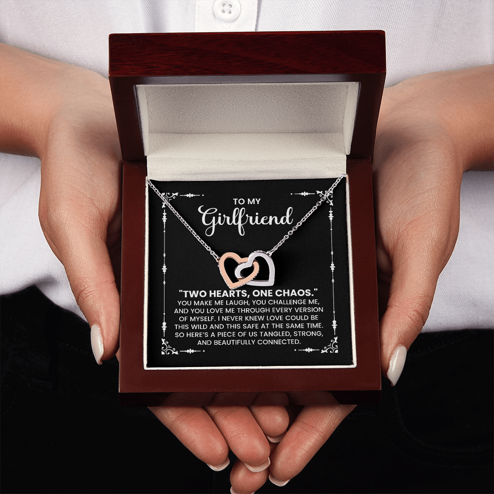 Girlfriend Gift Necklace - "Two Hearts One Chaos" | Romantic Love Jewelry She'll Never Take Off