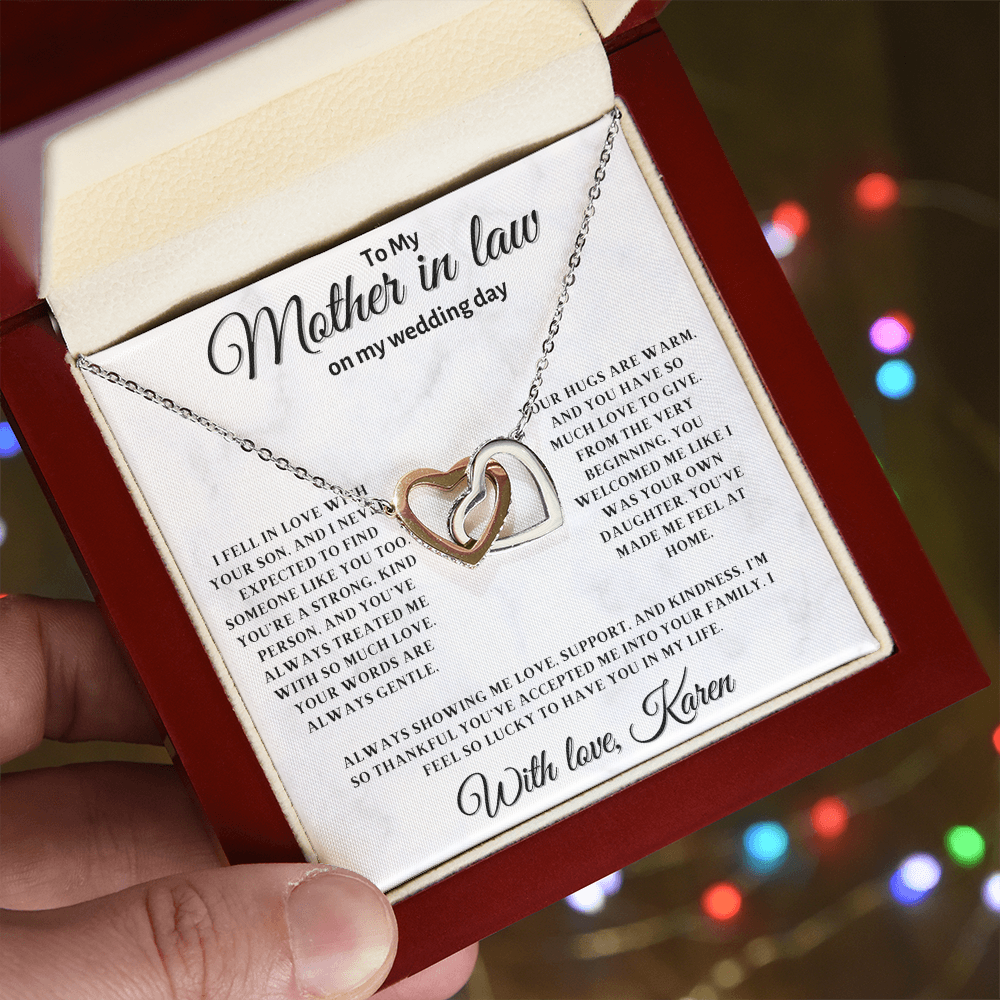Personalized Mother In Law Necklace, Birthday Gift for Mom In Law, Custom Mother In Law Wedding Gift - Interlocking Heart