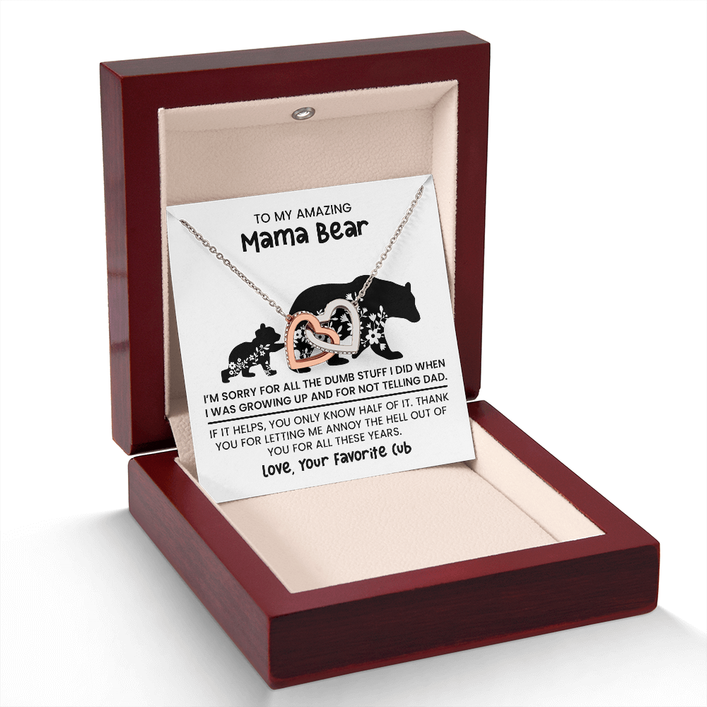 Personalized "Mama Bear" Necklace, Sentimental Mom Gift, Birthday Jewelry - Interlocking heart