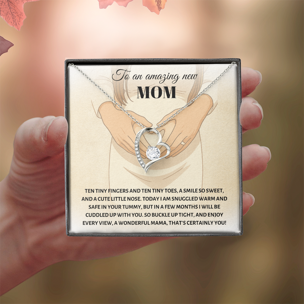 Amazing New Mom Necklace - Baby Footprint Heart Pendant, Expecting Mother Gift